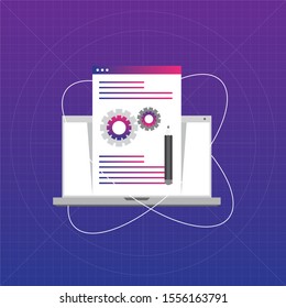 Content creation, development, and research. Writing digital content for Internet banner illustration with icon