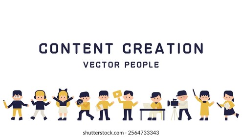 Content Creation Flat Character Set | Video Production Video Production Creator Designer Illustration ( Vector background material eye-catching white background 1:1.191 )	