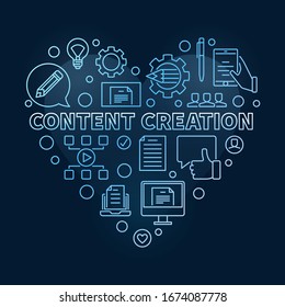Content Creation Heart vector concept blue linear illustration on dark background