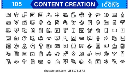 Content Creation Icon Set, Modern, Minimal, and Versatile Outline Icons for Digital Marketing and Creative Projects