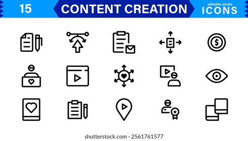 Content Creation Icon Set, Modern, Minimal, and Versatile Outline Icons for Digital Marketing and Creative Projects