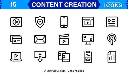 Content Creation Icon Set, Modern, Minimal, and Versatile Outline Icons for Digital Marketing and Creative Projects