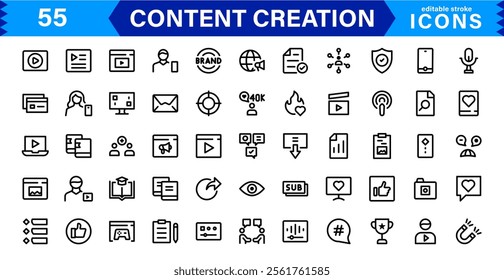 Content Creation Icon Set, Modern, Minimal, and Versatile Outline Icons for Digital Marketing and Creative Projects