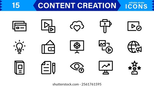 Content Creation Icon Set, Modern, Minimal, and Versatile Outline Icons for Digital Marketing and Creative Projects