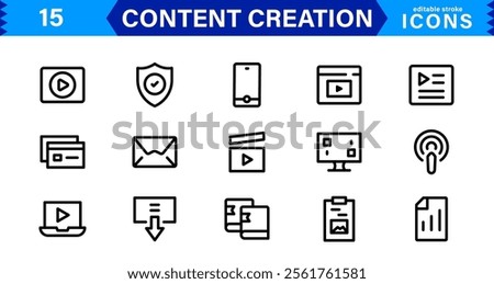 Content Creation Icon Set, Modern, Minimal, and Versatile Outline Icons for Digital Marketing and Creative Projects