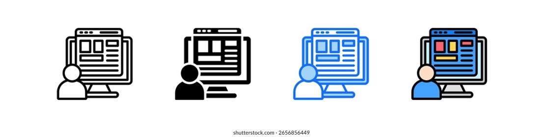 Ícone de criação de conteúdo definir coleção de vários estilos