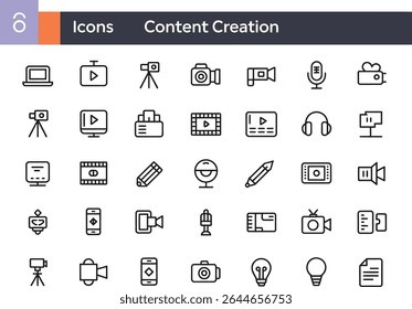 Content creation icons isolated on white background