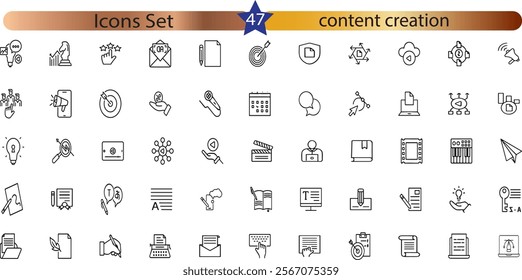 content creation, media. Linear icon collection