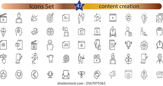 content creation, media. Linear icon collection