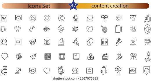 content creation, media. Linear icon collection