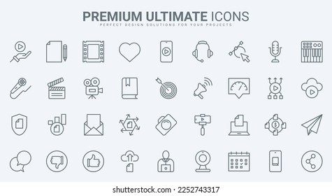 Content creation thin line icons set vector illustration. Outline digital marketing and storytelling in social media, online patent for author and original text protection, creative blog design