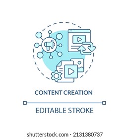 Content creation turquoise concept icon. Social media. Advanced digital skills abstract idea thin line illustration. Isolated outline drawing. Editable stroke. Arial, Myriad Pro-Bold fonts used