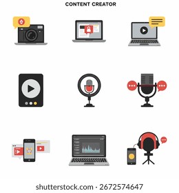 Conjunto de ícones de vetor de criação de conteúdo