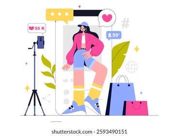 Content Creation Vector Illustration featuring Digital Marketing Copywriting, Social Media Engagement, Content Customization and Community Interaction