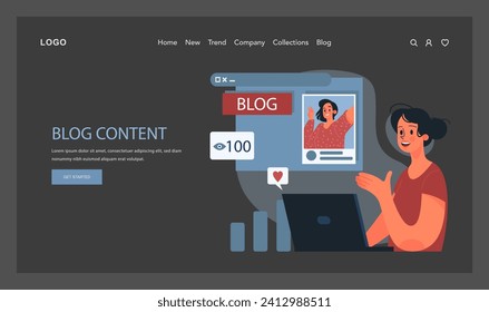 Content creation web banner or landing page dark or night mode. SMM and digital promotion. Content marketing, data visualization and optimization. Creative process. Flat vector illustration
