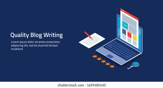 Content Creation, Content Writing, Quality Content Production, Evergreen Content - Conceptual Isometric 3d, Vector Illustration