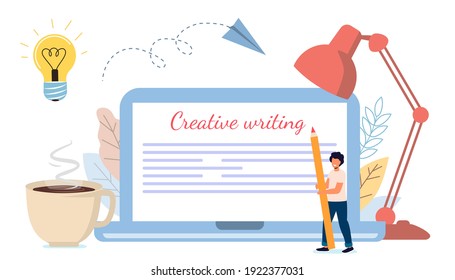 Content creative writing Copywriting and content marketing concept Flat tiny literature text author persons Story vector illustration Blogging Blogger Freelance Content management