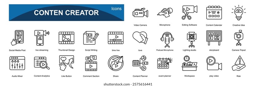  Content creator 25 icons sets with outline style
