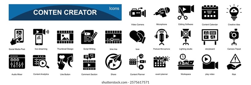  Content creator 25 icons sets with glyph style
