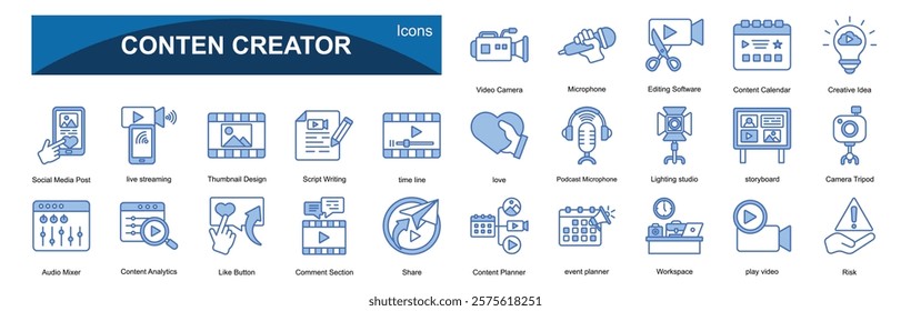  Content creator 25 icons sets with blue style  