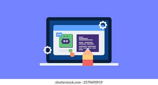 Content creator automation, Creating content with Artificial intelligence, AI writing text content - vector illustration background with icon