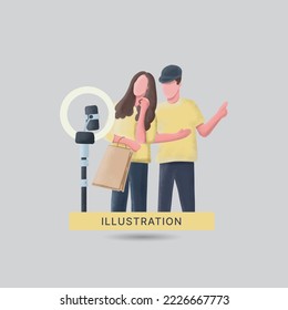 Content creator concept , online seller promoting goods on social media live streaming illustration