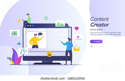 Content Creator Concept, Sharing Content Via Video And Make Money, Internet Content Creating, Blogging, Suitable For Web Landing Page, Ui, Mobile App, Banner Template. Vector Illustration