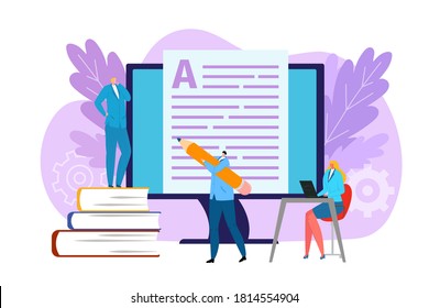 Content creator concept vector illustration. Man creating quality content ininternet, writing article for blog. Social communication, creative blogging, marketing. Modern information online.