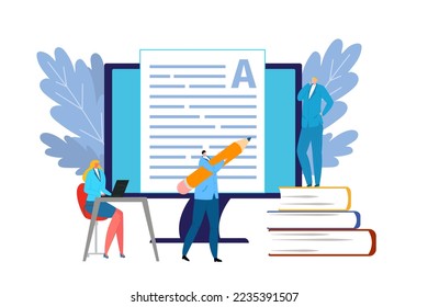 Content creator concept vector illustration. Man creating quality content ininternet, writing article for blog. Social communication, blogging.