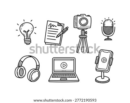 Content creator doodle elements with black and white color 