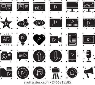 Conjunto de iconos de relleno de creador de contenido diseño Ilustración vectorial stock