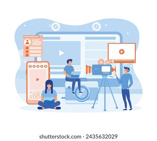 Content Creator of Freelancer Blogger and Video Vlogger Production Can use for Poster or web Design Template.  flat vector modern illustration 