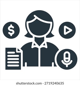 Content Creator Glyph Icon Style Collection
