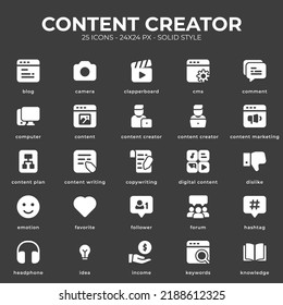 Content Creator Icon Pack With Black Color