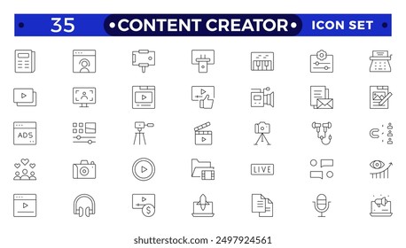 Content creator icon set. Modern thin line style of love social media related icons: passion, creator, celebrity, and more. Pictograms and infographics for mobile
