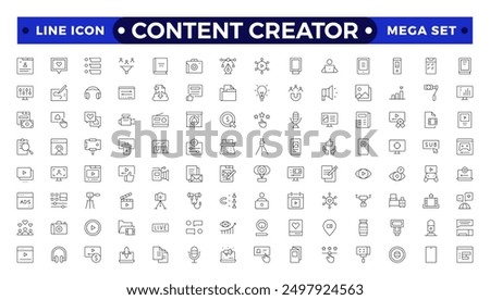 Content creator icon set. Modern thin line style of love social media related icons: passion, creator, celebrity, and more. Pictograms and infographics for mobile
