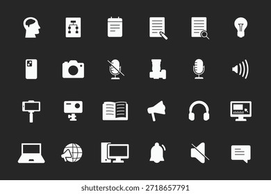 Los iconos del creador de contenido establecen el estilo de relleno. Video Equipo de engranajes para crear colecciones de iconos de logotipos de símbolos de contenido 