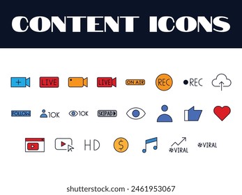 Content Creator Icons Set. Influencer Icon Illustration Vector. Social Media content vector.