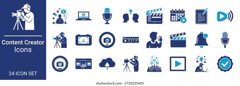 Contenido Creator Icons Set Producción de video, podcast, streaming y herramientas multimedia