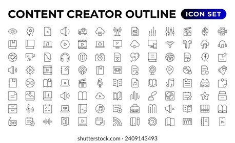 conjunto de iconos de creador de contenido.Conjunto de iconos Esquema. 
