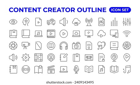 conjunto de iconos de creador de contenido.Conjunto de iconos Esquema. 
