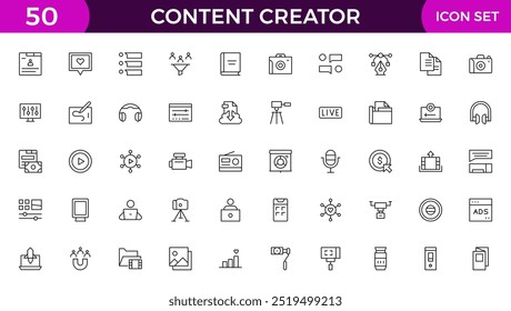 conjunto de iconos de creador de contenido. Conjunto de iconos de esquema.
