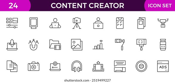 conjunto de iconos de creador de contenido. Conjunto de iconos de esquema.
