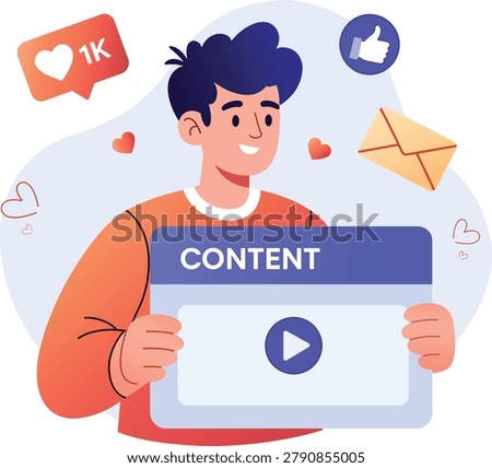 Content creator illustration with social media engagement video marketing digital communication and online audience growth concept