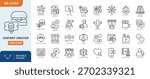 Content creator line editable icon set. featuring icons of various media, content, podcast, blogger, live streaming, social network, and more. Editable stroke. Vector illustration	
