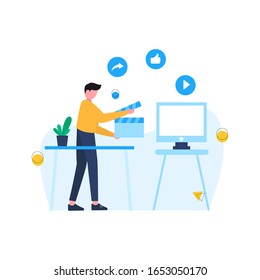 Content creator makes posts on social media vector illustration, suitable for landing page, ui, website, mobile app, editorial, poster, flyer, article, and banner