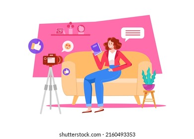 Content creator making live sessions with fans Illustration concept. Flat illustration isolated on white background
