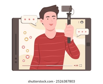 Content Creator Man Shooting Video for Digital Content on Social Media Concept Illustration (Ilustração de conceito do Content Creator Man Shooting Video para conteúdo digital em mídia social)