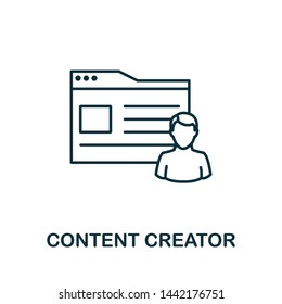 Content Creator outline icon. Thin line concept element from content icons collection. Creative Content Creator icon for mobile apps and web usage.