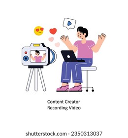Ilustración del vector de diseño plano de vídeo de grabación de creador de contenido. Ilustración de acciones